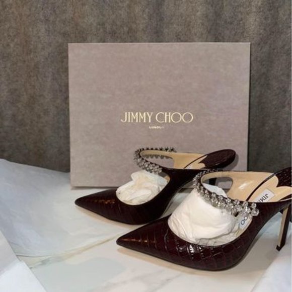 NWB Authentic Jimmy Choo Bing 100 CCL US sz 7.5 37.5 unworn Burgundy Croc-print - Picture 1 of 8